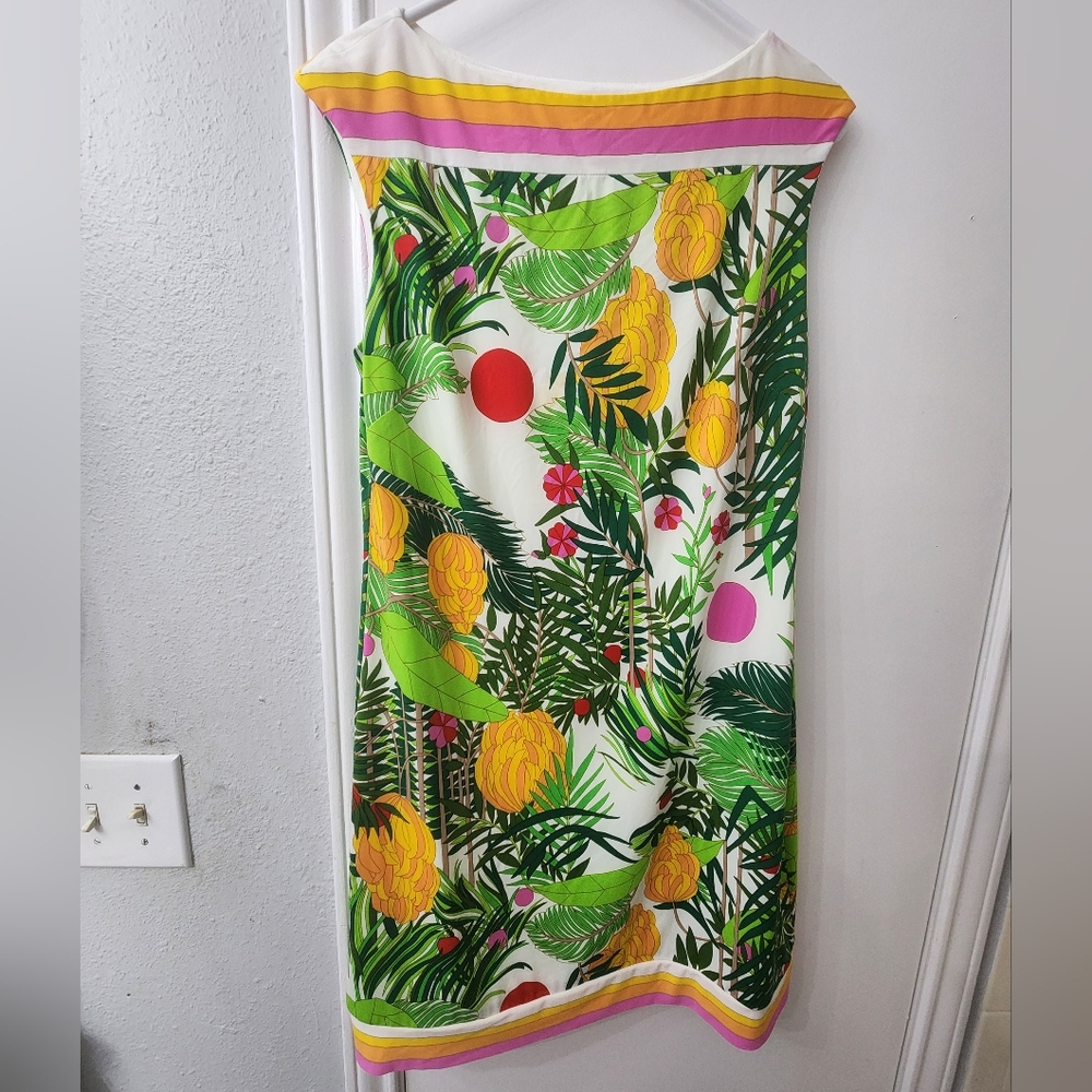 Trina Turk M Fantasy Island Tropical Banana Cap Sleeve Boat Neck Shift Dress